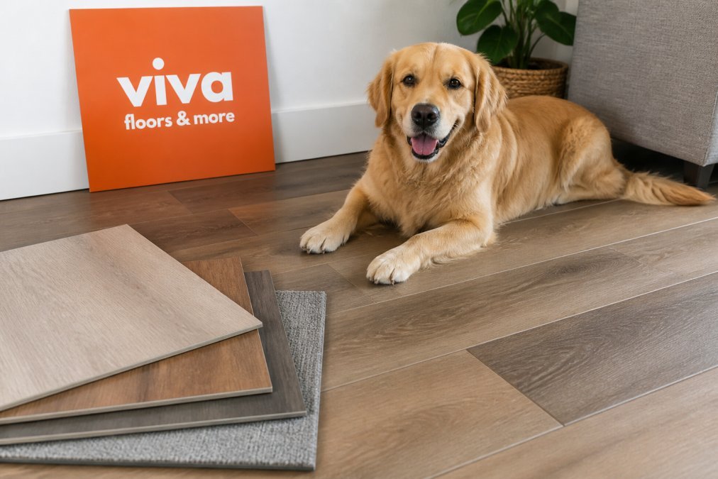 Dog resting on waterproof pet-friendly luxury vinyl plank flooring